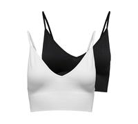 ONLY Women's Onlvicky Rib S-Less V-Neck 2-Pack Top Bra, White, L (Pack of 2)