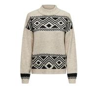 ONLY Women's Onlvictoria L/S Highneck Pullover KNT Knitted Jumper, Pumice Stone/Pattern:Black Jacquard, M