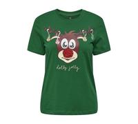 ONLY Women's Onlxmas Life Yrsa Christmas S/S Top JRS T-Shirt, Green Jacket/Print: Rudolph Bells, M