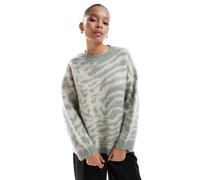 Only Womens round neck leopard print jumper in light green and white - Sky Blue - Size Medium