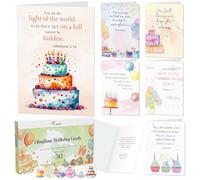 Only Zest 30 Pack Religious Birthday Cards with Envelopes and Stickers - 4 x 6 in, Inspirational Christian Birthday Cards Bulk Boxed Set with Bible Verses and Greetings Inside for Women, Men, Kids