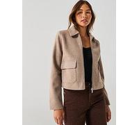Only Zip Short Jacket - Beige, Beige, Size S, Women Beige