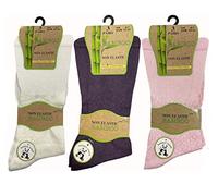 OnlyBee 3 Pairs of Ladies Quality Bamboo Super Soft Non Binding Loose Elasticated Top Socks