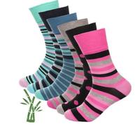 OnlyBee 6 Pairs of Ladies Womens Bamboo Non Binding Loose Elasticated Top Socks Bright Stripe UK size 4 to 8