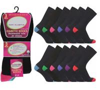 OnlyBee 6 Pairs of Womens Wide Non Binding Diabetic Soft Loose Top Black Coloured Heel Socks