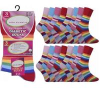 OnlyBee 6 Pairs of Womens Wide Non Binding Diabetic Soft Loose Top Rainbow Stripe Socks