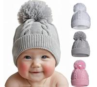 OnlyBee Baby Boys Girls Cable Knitted Winter Warm Bobble Hat Newborn to 12 Months Assorted Colours (UK, Age, 0 Months, 12 Months, Grey)