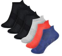 OnlyBee Boys Gripper Socks 6 Pairs Anti Slip Gym & Trainer Ankle Socks with Grip Sole, Ventilation Mesh, Heel Tab & Arch Support - Ideal for Trampoline Sports