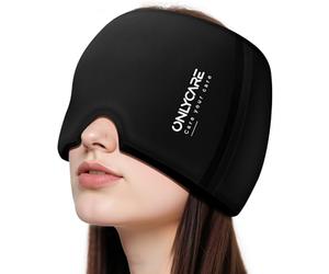 ONLYCARE® Migraine Relief Cap, Upgraded Odorless Headache Relief Cap, 360° Gel Surround Ice Pack Mask for Migraine, Sinus, Stress, Frontal Headaches (Black)