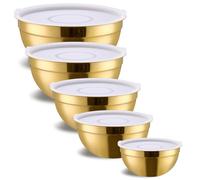 Onlycooker Gold Mixing Bowls With Airtight Lids,Stainless Steel Bowl,Salad Bowls 5 Piece Colorful Nesting Bowl Gold Kitchen Accessories,Size 5.5,3.6,2.7,2.1,1.5QT Stackable Design