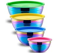 Onlycooker Rainbow Mixing Bowls With Airtight Lids,Stainless Steel Bowl,Salad Bowls 4 Piece Colorful Nesting Bowl Rainbow Kitchen Accessories,Size 5.5,3.6,2.1,1.5 QT Stackable Design