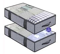 Onlyeasy 2 Pack Large Underbed Storage Bags Organizer Container with 4 Handles and 2 Zippers Blankets Clothes Duvets Foldable Storage Bags with Clear Window