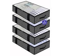 Onlyeasy 4 Pack Under Bed Clothes Storage Bags Organizer with Reinforced Handles and Zippers, Foldable Underbed Storage Container Bags for Blankets, Comforters, Bedding, Linen-like Black, MXAUBBP4