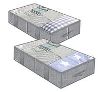 Onlyeasy Breathable Under Bed Storage Bags with 4 Reinforced Handles and Sturdy Side Wall, 2 Pack Eco-friendly Underbed Clothing Blankets Organizer with 2 Strong Zippers, Herringbone Grey, MXRUBBSS2P
