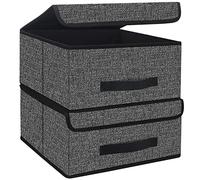 Onlyeasy Foldable Storage Bins Cubes Boxes with Lid - Storage Box Cube Cubby Basket Closet Organizer Pack of Two with Leather Handles for Closet Bedroom, 13"x13", Black, 8MXALB2P