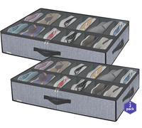 Onlyeasy Large Under Bed Shoe Organizer (6 to 12 Pairs x 2) - Underbed Shoes Closet Storage Solution with Metal Zipper and 2 Handles, Breathable, 29.3"x23.6"x5.9", Linen-like Grey, MXDUBSB2P