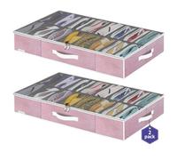 Onlyeasy Large Under Bed Shoe Organizer Container Box, Set of 2, Fit 16 to 32 Pairs of shoes, Underbed Shoes Closet Storage Solution, L37.7x W23.6x H5.9 inch, Cotton-like Pink, MXPUBS16P2