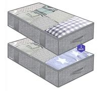 Onlyeasy Large Underbed Storage Bags Organizer Container (2 Pack) with 4 Handles and 2 Sturdy Zippers, Blankets Clothes Comforters Foldable Storage Bags with Clear Window, Herringbone Grey, MXRUBBP2