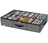 Onlyeasy Sturdy Under Bed Shoe Storage Organizer Fit 8 to 16 Pairs, Collapsible Closet Underbed Shoes Container Bags with Reinforced Handles, 37.7x23.6x5.9in, Linen-like Black, MXAUBS16P1
