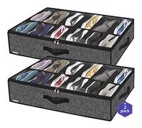 Onlyeasy Sturdy Under Bed Shoe Storage Organizer, Set of 2, Fits Total 24 Pairs, Underbed Shoes Closet Storage Solution with Clear Window, Breathable, 29.3"x23.6"x5.9", Linen-like Black, MXAUBSB2P