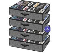 Onlyeasy Under Bed Shoe Storage Organizer For Closet, 4 Pack Fit 12x4 Pairs, Underbed Solution Shoes Container Bags with Sturdy Sidewall & Reinforced Handles, Breathable, Linen-like Black, MXAUBSB4P