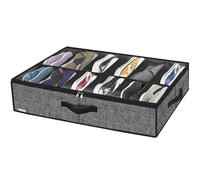 Onlyeasy Under Bed Shoe Storage Organizer with Sturdy Handles and Clear Window 1 Pack Fits 12 Pairs, Premium Foldable Underbed Shoes Container Box for Closet, Linen-like Black, MXAUBSB1P