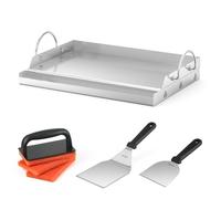 Onlyfire 18" Stainless Steel BBQ Griddle Plate with BBQ Scraper, Griddle Spatula and Scouring Pad for Most BBQ Gas Grills and Charcoal Grills, Griddle Plancha and BBQ Griddle Accessories Kit