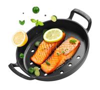 Onlyfire Φ26.5 CM Round Griddle Pan with Handles, Frying Pan, Cast Iron Skillet, Perforated Grill Pan for Gas Grill, Charcoal Grill and Most Ovens