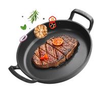 Onlyfire Φ26.5 CM Round Grill Pan with Handles, Frying Pan, Cast Iron Skillet, BBQ Griddle Pan for Gas Grill, Charcoal Grill and Most Ovens