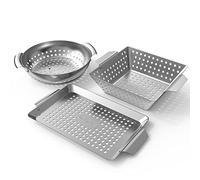 Onlyfire 3 Piece Mini Stainless Steel Grill Basket Set, Vegetable BBQ Basket with Handle, Perforated Grilling Pan for Meat Vegetables