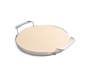 Onlyfire φ33.52cm Pizza Stone with Handle Bracket for Pizza Oven, Gas Grill, Charcoal Grill, Kamado, Fits Weber Gourmet BBQ System