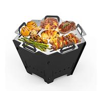 Onlyfire Camping BBQ Fire Pit, Collapsible Firepit Portable Wood Fired BBQ Grill for Outdoor Cooking(42x25cm)