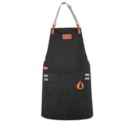 onlyfire Chef Apron for Women and Men, Canvas Kitchen Apron with Adjustable Strap and Large Pocket for Cooking, Baking, BBQ, Gardening, Restaurant, Black