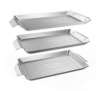 Onlyfire Mini Three-piece BBQ Grill Basket, Stainless Steel Rectangle Grilling Basket, Vegetable BBQ Basket with Handle, 12.6" x 7.3" x 0.7", Grill Basket Set for Meat & Vegetables