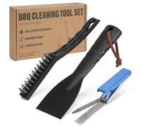 Onlyfire Professional 3 Pcs BBQ Cleaning Kit, Includes Stainless Steel Cleaning Needles, Heavy Duty Wire Grill Brush & Plastic Cleaning Scraper for Unclogging, Scrubbing & Scraping