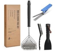 Onlyfire Professional 4 Pcs BBQ Cleaning Kit, Includes Stainless Steel Cleaning Needles, Wire Grill Brush,Cleaning Scraper & 45cm Long Handle Grill Brush & Scraper for Unclogging, Scrubbing & Scraping