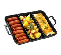 Onlyfire Rectangular Cast Iron Grill Pan with Handles, 3-Section BBQ Griddle Pan for Gas Grill, Charcoal Grill and Most Ovens, 41.6 * 31.5 * 3.8 cm