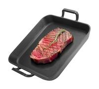 onlyfire Rectangular Grill Pan with Handles, Cast Iron Skillet, BBQ Griddle Pan for Gas Grill, Charcoal Grill and Most Ovens, 31.5 * 31.5 * 3.8 cm