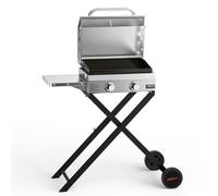 Onlyfire Stainless Steel 2-Burner Gas Plancha BBQ with Grill Cart, 4.7kW | Portable Gas BBQ Grill with Non-Stick Ceramic Coated Griddle and Side Table, Outdoor Grill for Camping & Garden