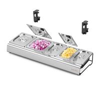 onlyfire Stainless Steel Upgraded Pizza Topping Station with Lid and C-clamps for Pizza Oven Table and Grill Side Table, Seasoning Containers for Preparing Ingredients and Toppings, 5 Compartments