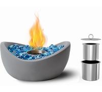 Onlyfire Tabletop Ethanol Fireplaces with Extinguisher Lid & Glass Stones, 10" Oval Fire Bowl with Non-Slip Pad, Portable Smokeless Fire Pit for Outdoor & Indoor, Home Garden Balcony, Grey