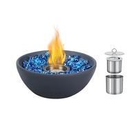 Onlyfire Tabletop Ethanol Fireplaces with Extinguisher Lid & Glass Stones, 10" Round Fire Bowl with Non-Slip Pad, Portable Smokeless Fire Pit for Outdoor & Indoor, Home Garden Balcony, Dark Grey