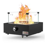 Onlyfire Tabletop Gas Fire Pit, Outdoor Gas Patio Heater with Lava Rocks & Glass Wind Guard, 6,74 kW Propane Fire Pit for Patio, Backyard and Garden, Bottom Mounted, Square