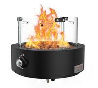Onlyfire Tabletop Gas Fire Pit, Outdoor Gas Patio Heater with Lava Rocks & Glass Wind Guard, 6,74 kW Propane Fire Pit for Patio, Backyard and Garden, Bottom Mounted, Rounded