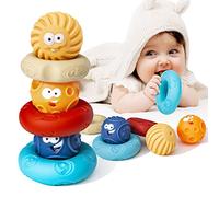 ONLYFUN Baby Toy 6 Months 6 Pieces Stacking Toy with Rings Squeeze Teething Baby Toy Montessori Gift Teething Toy Boys and Girls Early Education 0-12 Months
