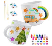 ONLYFUN Paint Your Own Mug Set - Pottery Painting Kit for Adults & Kids, Includes 2 Ceramic Mugs, 12 Paint Colours, Brushes & Inspiration Guide - DIY Craft Gift for Birthdays & Holidays