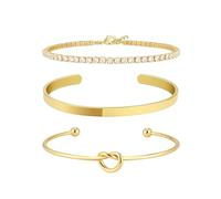 ONLYJUMP 14K Gold Plated Forever Love Knot Infinity Bracelets for Women Simple Delicate Open Adjustable Love Heart Cuff Bracelet Minimalist Knot Bangles Bracelet Fashion Jewellery Gift, 2.6, Alloy