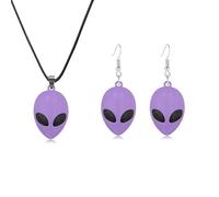 ONLYJUMP 2 Pairs Alien Earrings Necklace for Women Cute Space UFO Dangle Drop Weird Earrings Alien Head Charm Necklace Aliens Jewerly Set Halloween Gifts, L, Alloy Steel, Cubic Zirconia