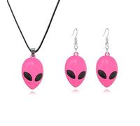 ONLYJUMP 2 Pairs Alien Earrings Necklace for Women Cute Space UFO Dangle Drop Weird Earrings Alien Head Charm Necklace Aliens Jewerly Set Halloween Gifts, L, Alloy Steel, Cubic Zirconia