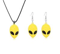 ONLYJUMP 2 Pairs Alien Earrings Necklace for Women Cute Space UFO Dangle Drop Weird Earrings Alien Head Charm Necklace Aliens Jewerly Set Halloween Gifts, L, Alloy Steel, Cubic Zirconia